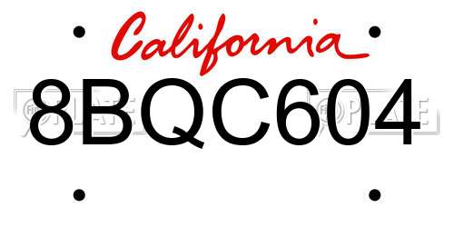 8BQC604 California License Plate