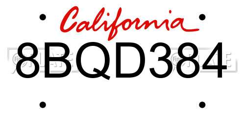 8BQD384 California License Plate
