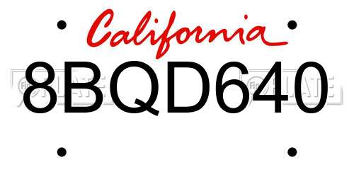 8BQD640 California License Plate