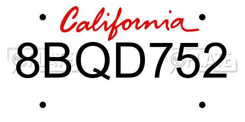 8BQD752 California License Plate