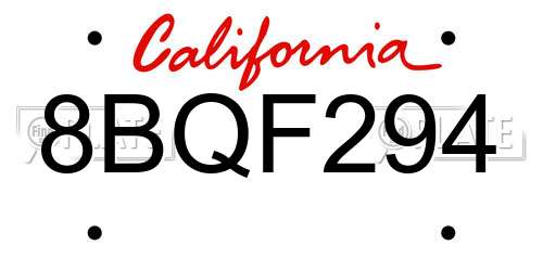 8BQF294 California License Plate