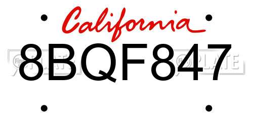 8BQF847 California License Plate