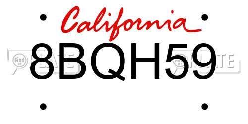 8BQH59 California License Plate