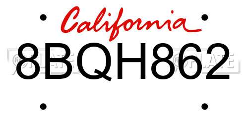 8BQH862 California License Plate