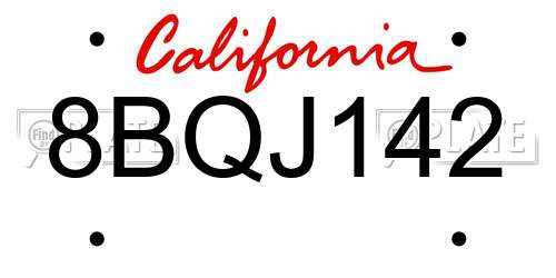 8BQJ142 California License Plate