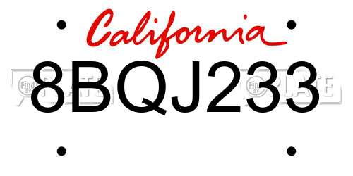 8BQJ233 California License Plate