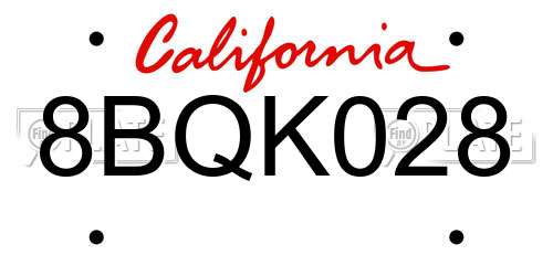 8BQK028 California License Plate