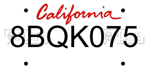8BQK075 California License Plate