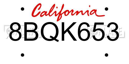8BQK653 California License Plate