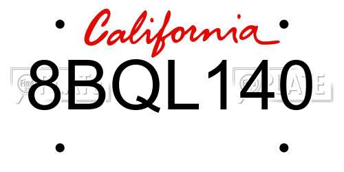 8BQL140 California License Plate