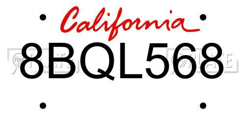 8BQL568 California License Plate
