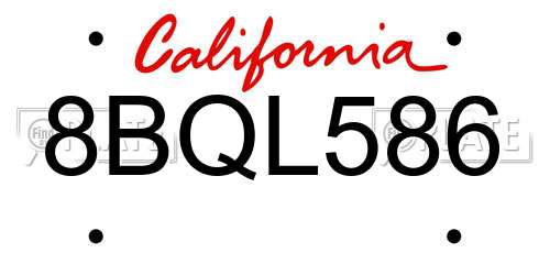 8BQL586 California License Plate