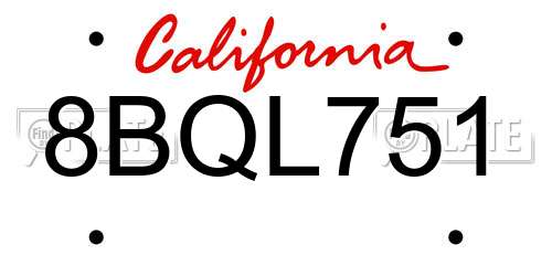 8BQL751 California License Plate