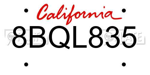 8BQL835 California License Plate
