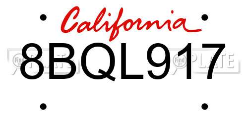 8BQL917 California License Plate