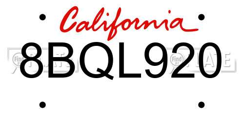 8BQL920 California License Plate