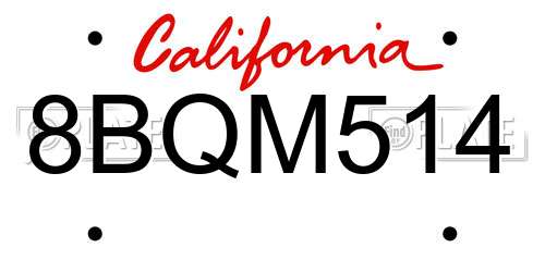 8BQM514 California License Plate