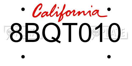 8BQT010 California License Plate