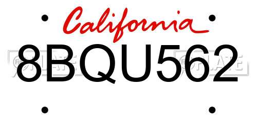 8BQU562 California License Plate