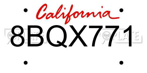 8BQX771 California License Plate