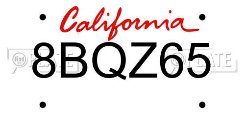 8BQZ65 California License Plate