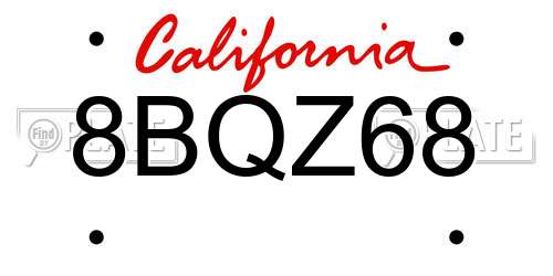 8BQZ68 California License Plate