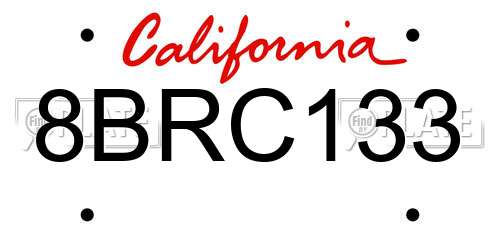 8BRC133 California License Plate