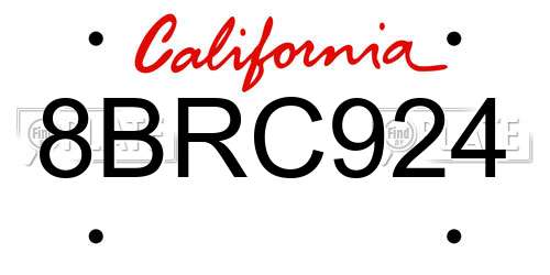 8BRC924 California License Plate