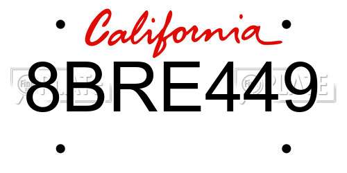 8BRE449 California License Plate
