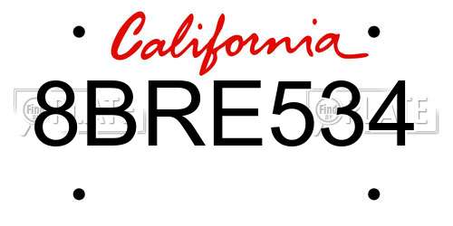 8BRE534 California License Plate