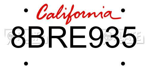 8BRE935 California License Plate