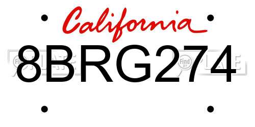 8BRG274 California License Plate
