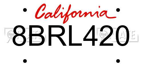 8BRL420 California License Plate