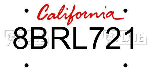 8BRL721 California License Plate