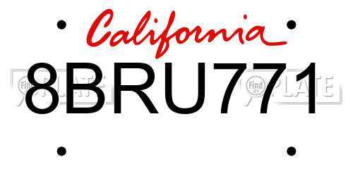 8BRU771 California License Plate