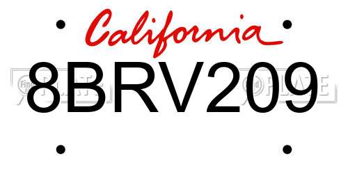8BRV209 California License Plate