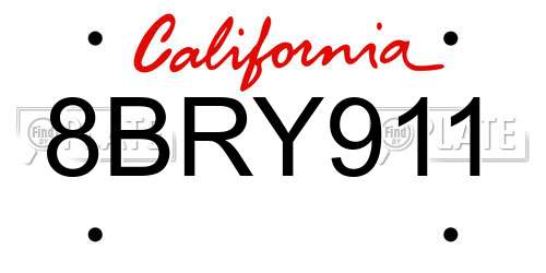 8BRY911 California License Plate
