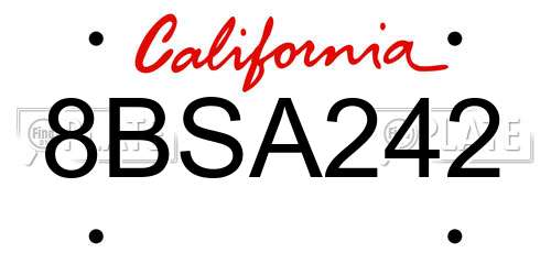 8BSA242 California License Plate