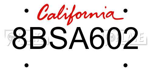 8BSA602 California License Plate