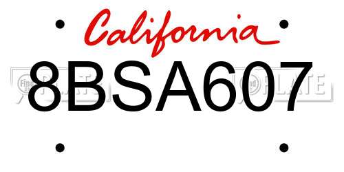 8BSA607 California License Plate