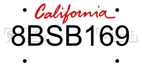 8BSB169 California License Plate