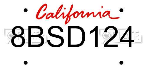 8BSD124 California License Plate
