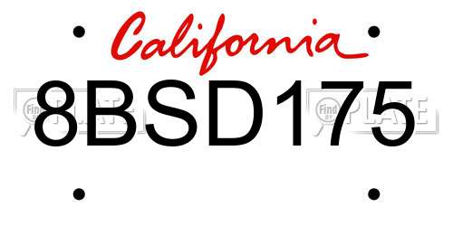 8BSD175 California License Plate