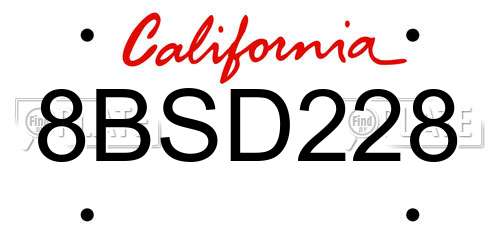 8BSD228 California License Plate