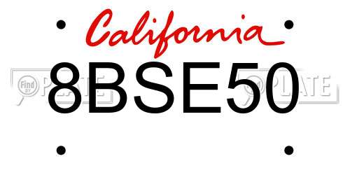 8BSE50 California License Plate