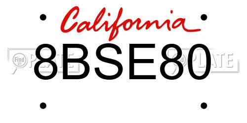 8BSE80 California License Plate