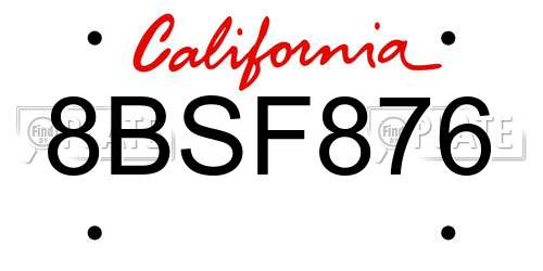 8BSF876 California License Plate