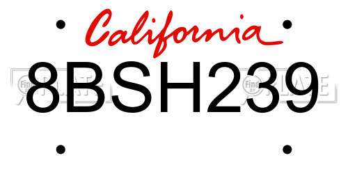 8BSH239 California License Plate