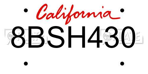 8BSH430 California License Plate