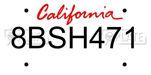 8BSH471 California License Plate